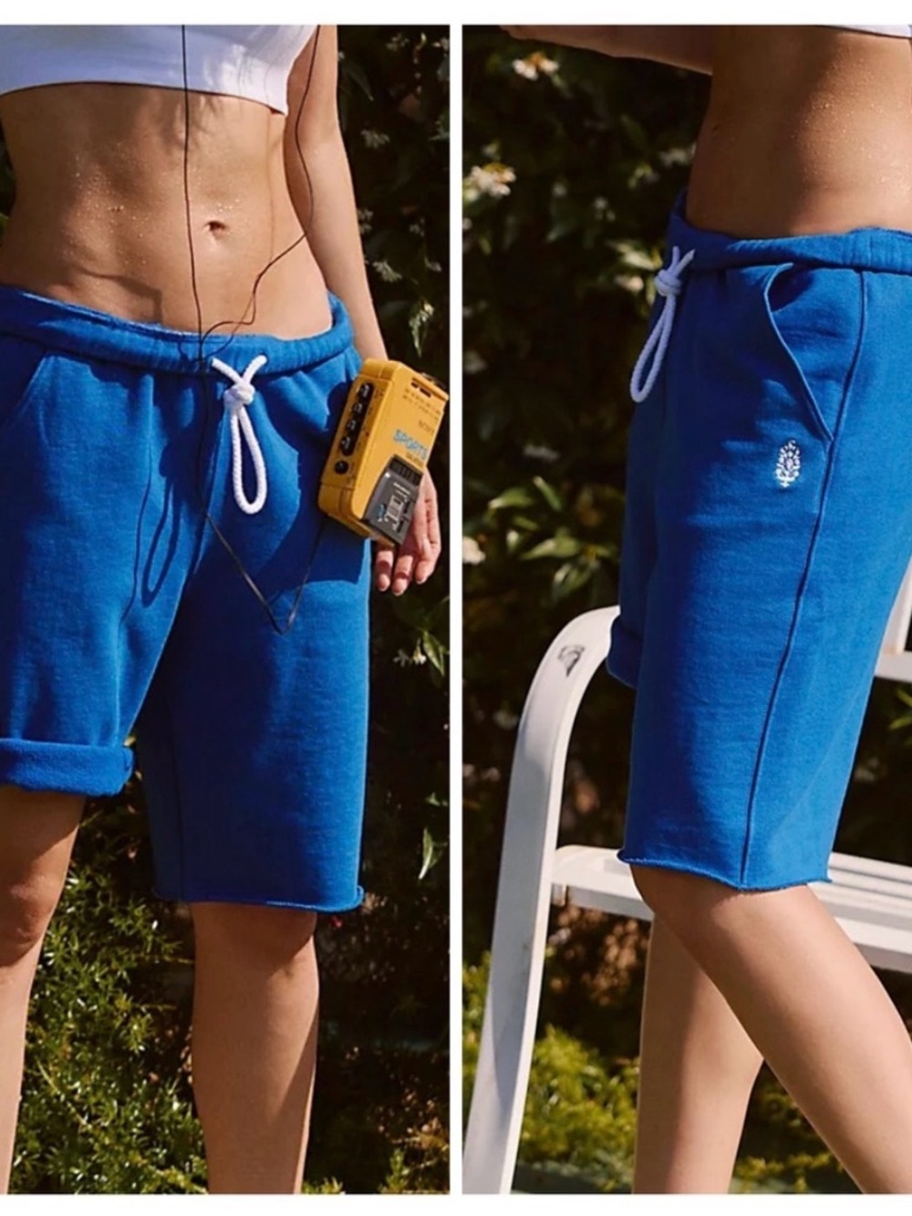 Free People Blue Drawstring Sweat Shorts